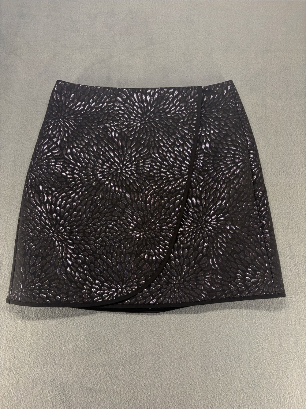 LOFT Black Embroidered Floral Wrap Mini Skirt